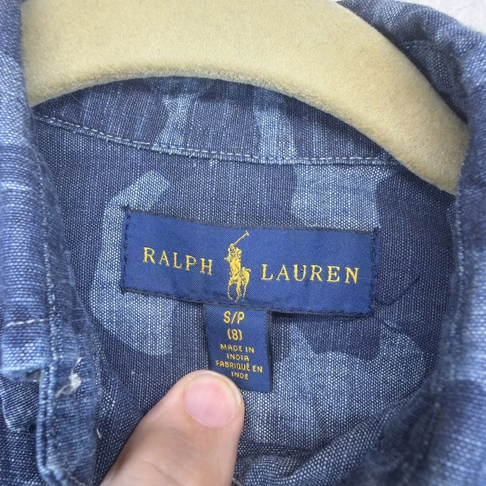 Ralph Lauren Boys Blue Camo Camouflage Button Down Shirt Pony Logo Small